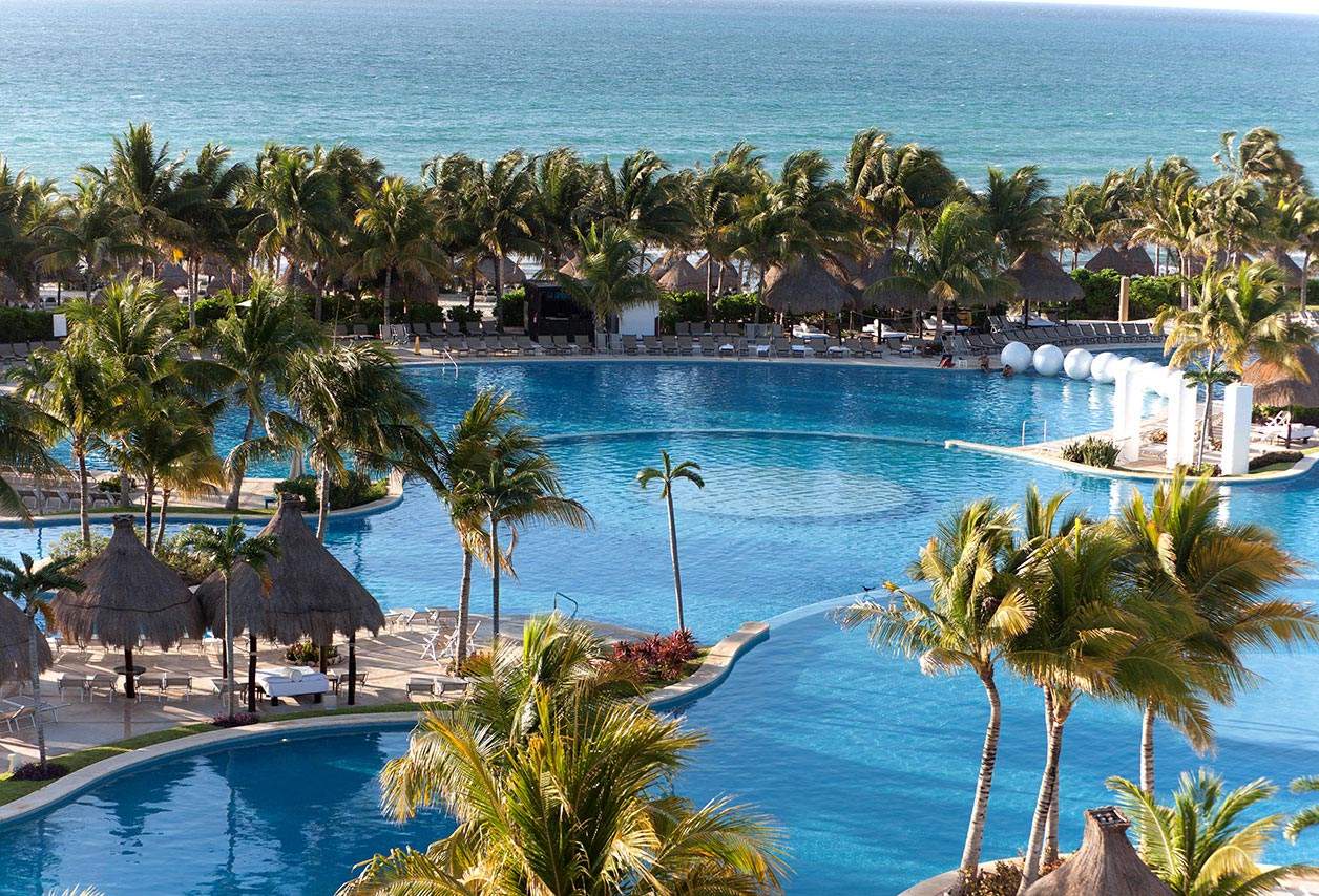 Mayan Palace resort pools and ocean